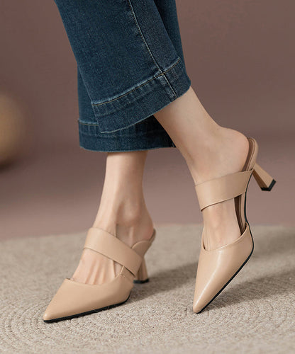 Pointed Apricot Faux Slide High Leather Heels Toe Fine Sandals