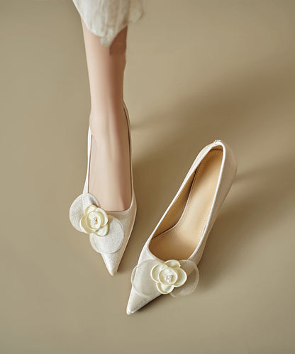 High Heels Stiletto Elegant Apricot Floral Splicing Toe Pointed