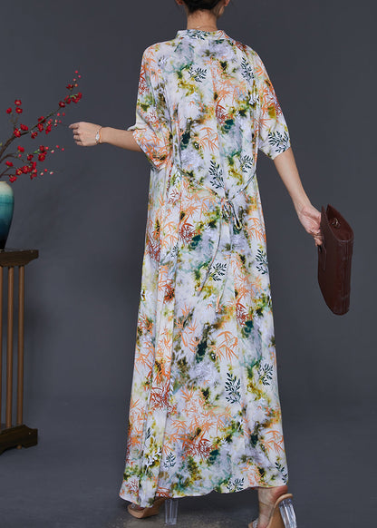 Robe cheongsam en coton imprimé abricot col mandarin été SD1019