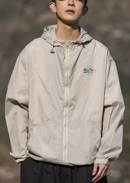 Manteau d'été à capuche pour homme, poches imprimées, abricot, soie fine