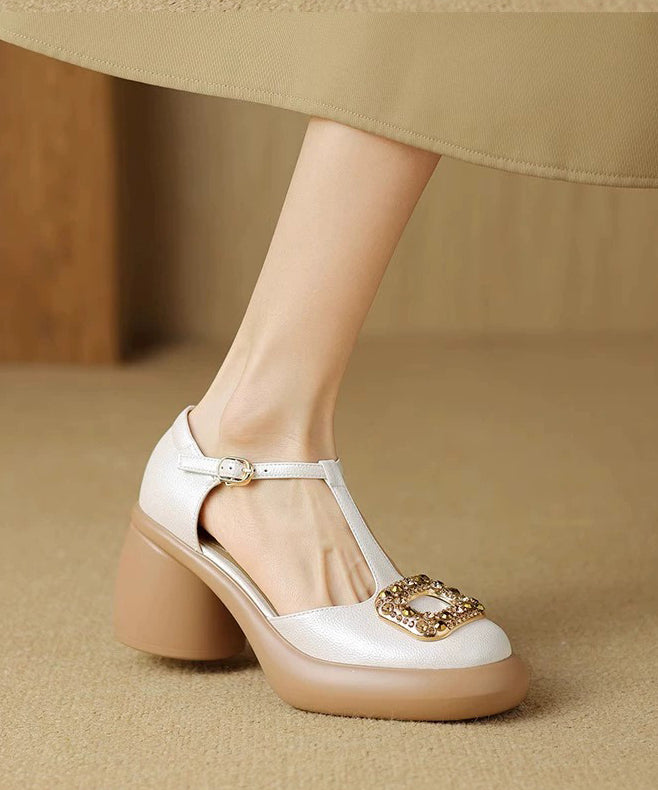 Zircon Chunky Sandals Apricot Heels Hollow Splicing Out
