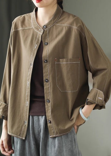 Armeegrünes Baumwollhemd, Oversize-Oberteil, Frühling, TM019