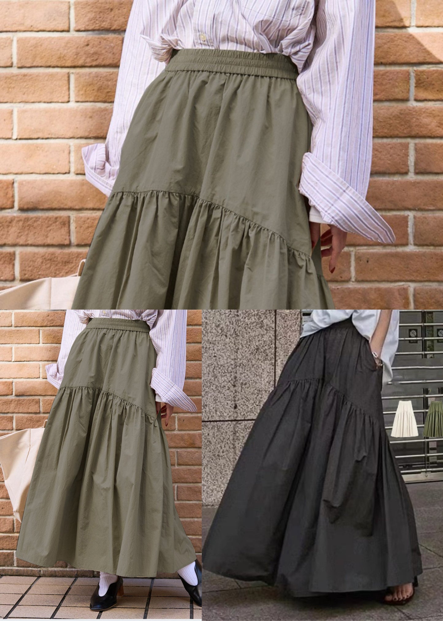 Fall Green Exra Large Hem Army Skirts Patchwork Cotton