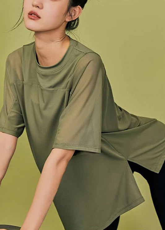 Yoga Tops Sommer Armee Seite Grün Offen Patchwork