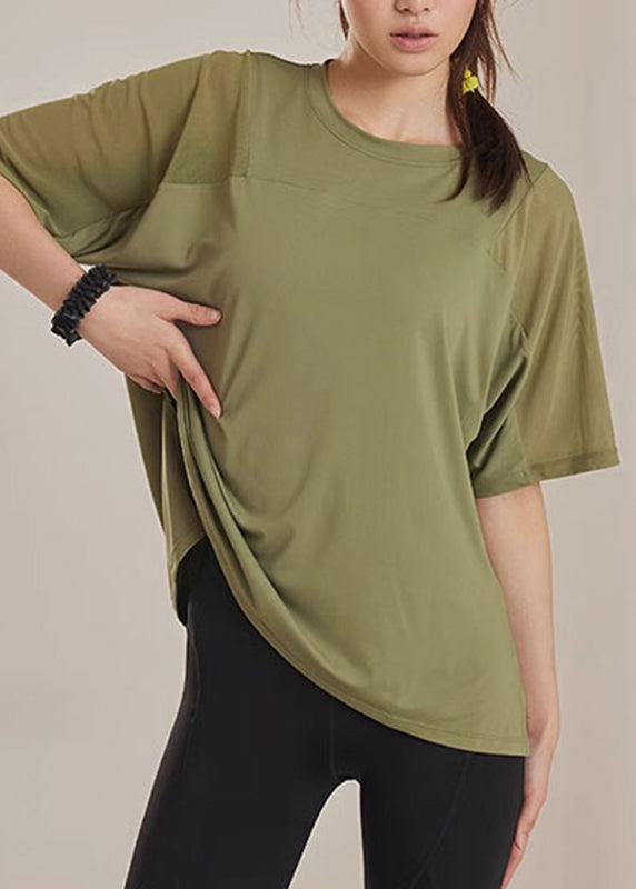 Yoga Tops Sommer Armee Seite Grün Offen Patchwork