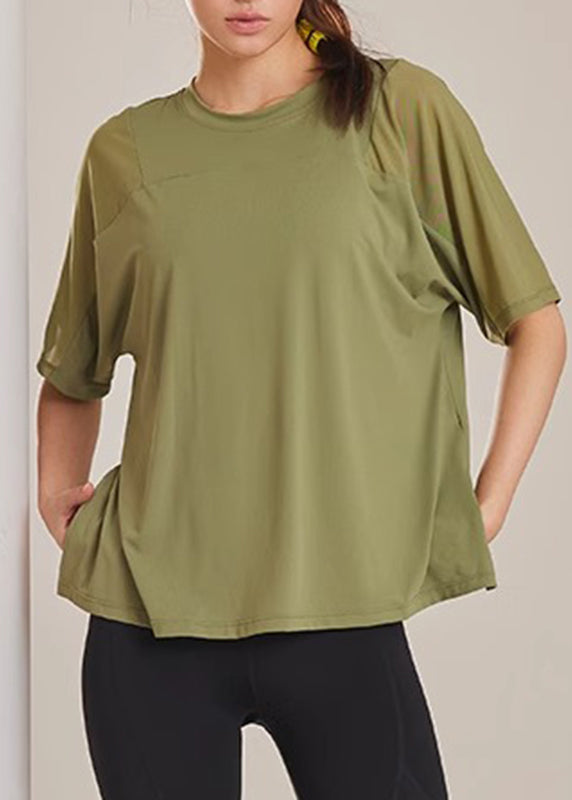 Yoga Tops Sommer Armee Seite Grün Offen Patchwork