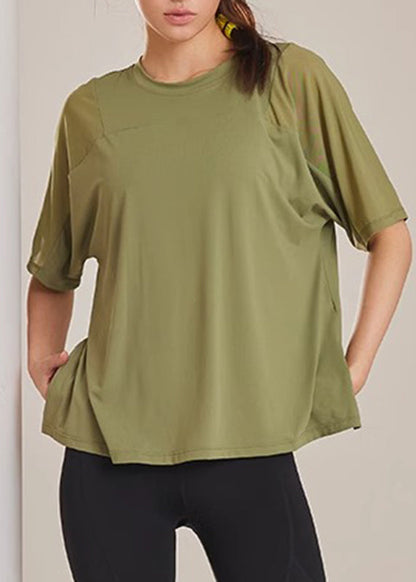 Yoga Tops Sommer Armee Seite Grün Offen Patchwork