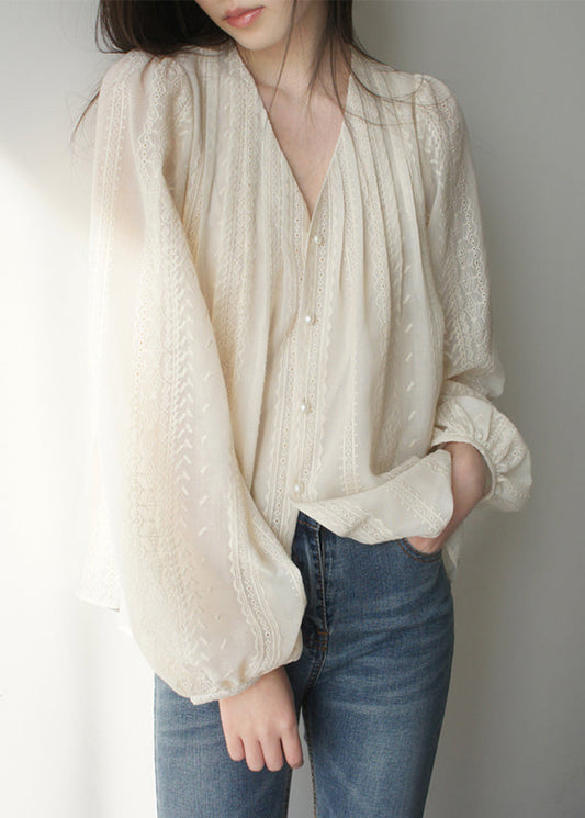 Art Apricot Besticktes Chiffonhemd mit Laternenärmeln TZ004