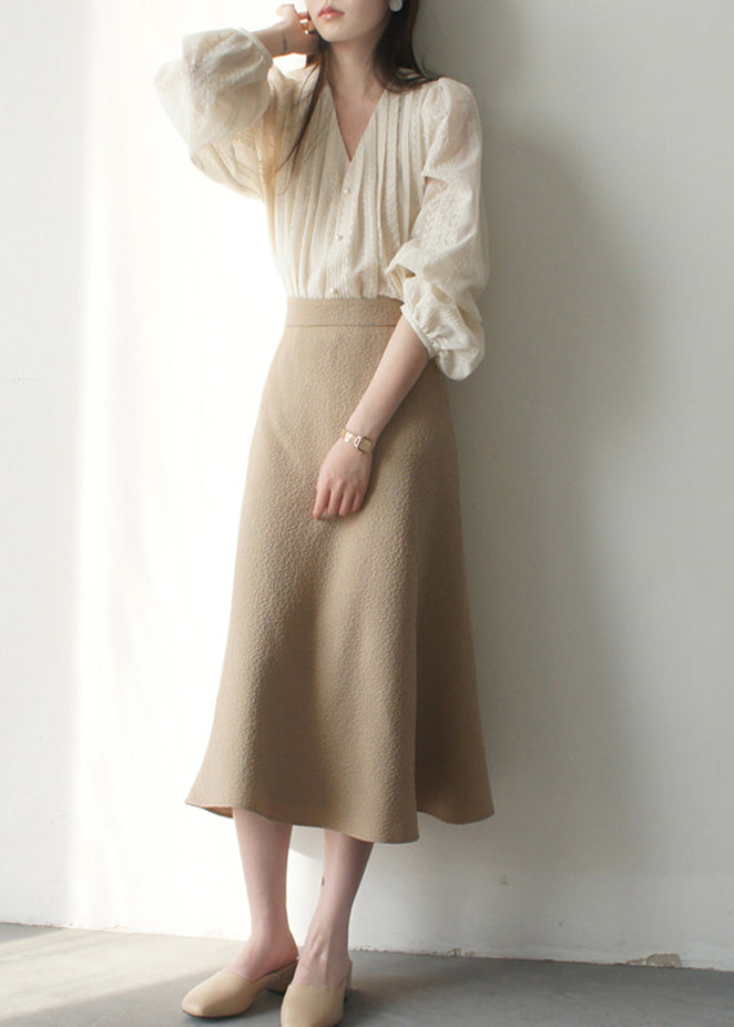 Art Apricot Besticktes Chiffonhemd mit Laternenärmeln TZ004