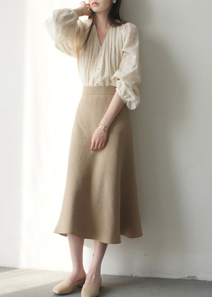 Art Apricot Besticktes Chiffonhemd mit Laternenärmeln TZ004