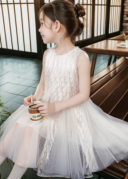 Robe longue en tulle patchwork à col rond et manches courtes pour fille Art Apricot XZ030