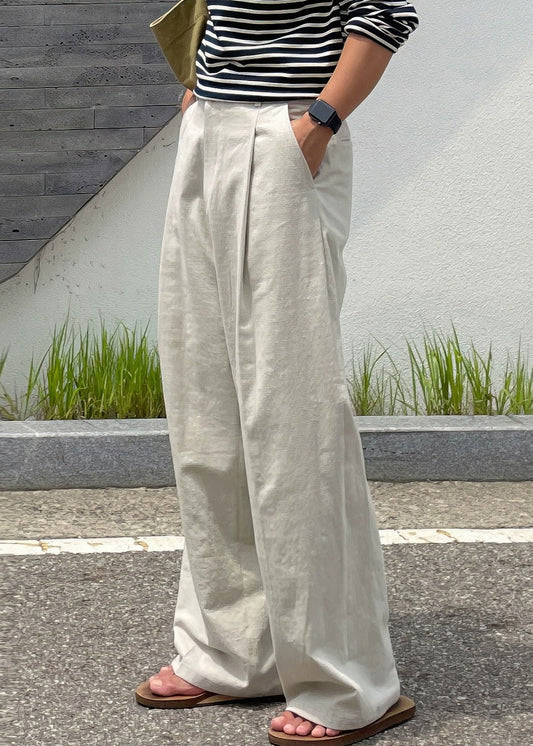 Pantalon homme lin art été uni poches abricot