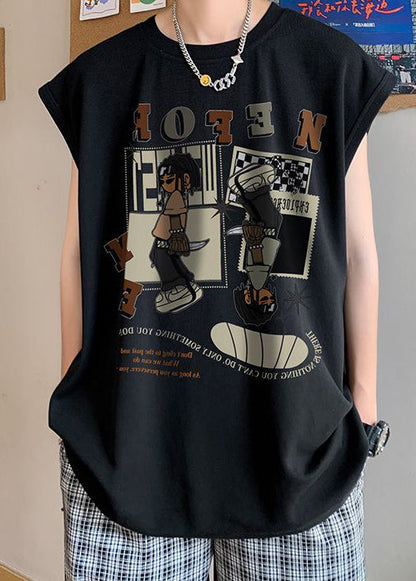 Apricot T Sleeveless Art Cotton Print Men Shirt