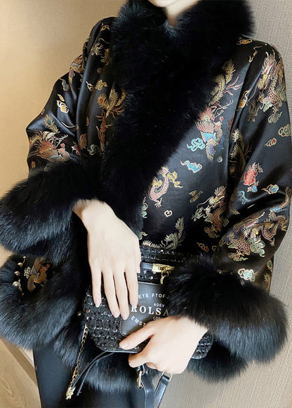 Kunst Beige Pelz Kragen Nagel Perle Patchwork Parka Winter ER009