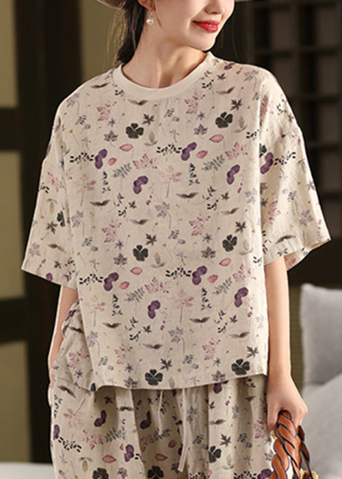 Chemises d'été en lin noir à col T imprimé O Art