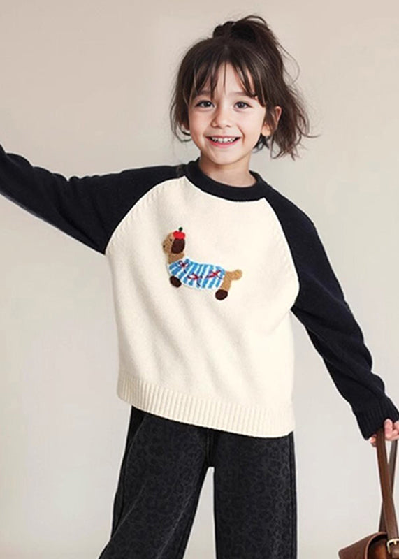 Kunst Schwarz Druck Dicke Baumwolle Strick Kinder Mädchen Pullover Frühling TP044