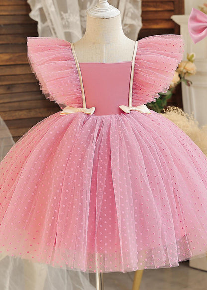 Robe mi-longue en tulle à col carré et nœud pour enfants, sans manches, noire, EW008