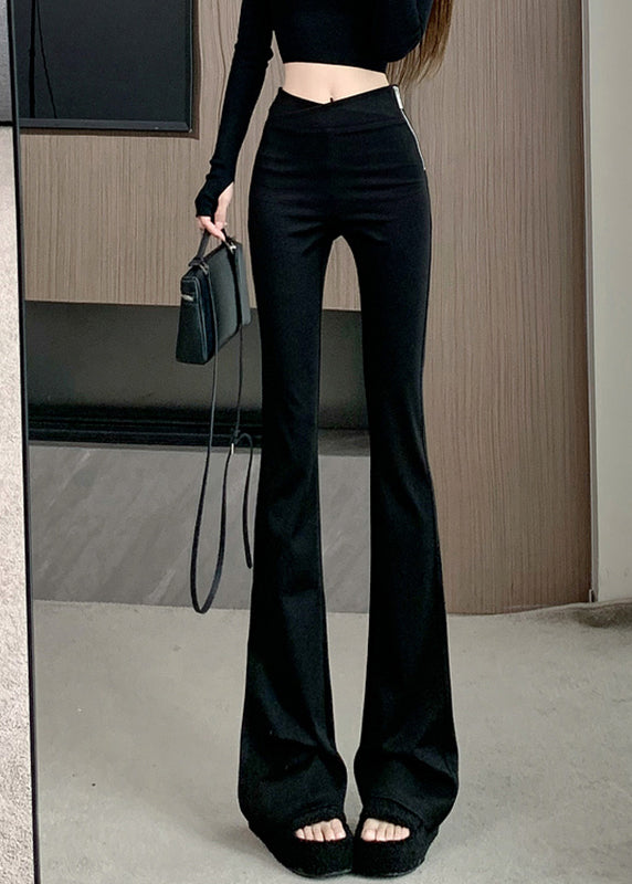 Ausgestellte Patchwork Taille Art Reißverschluss High Spring Hose Schwarz