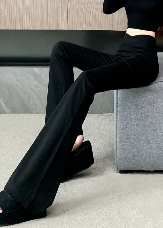 Ausgestellte Patchwork Taille Art Reißverschluss High Spring Hose Schwarz