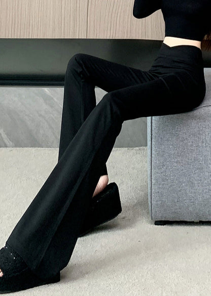 Ausgestellte Patchwork Taille Art Reißverschluss High Spring Hose Schwarz