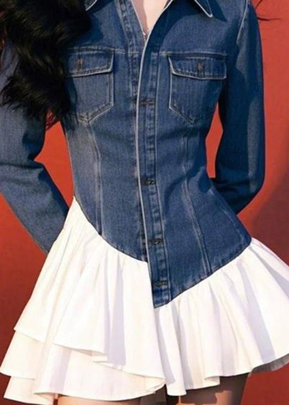 Taschen Zwei Blau Frühling Gefälschte Stücke Mid Kleider Art Denim