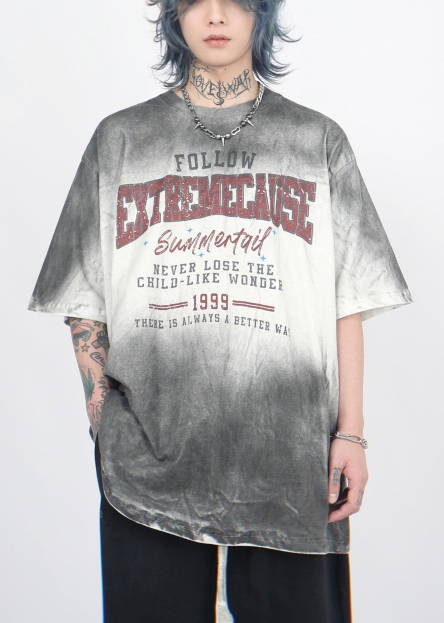 T-shirt à manches dégradées en coton à col rond pour homme