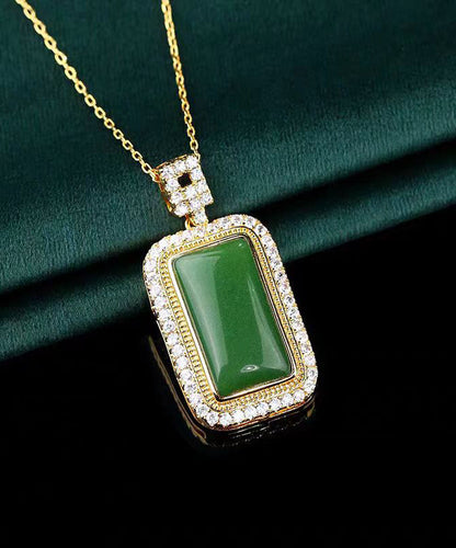 Collier pendentif en jade et zircon surdoré en cuivre vert KX1057