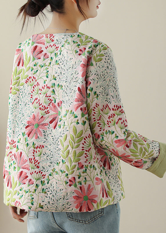 Art Green Embroidered Button Cotton Coats Fall QG034