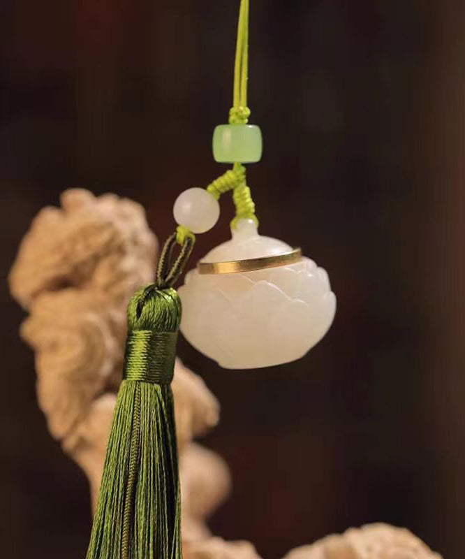 Jade Woven Art Hollow Lotus Tassel Hand Phone Green Chains Out