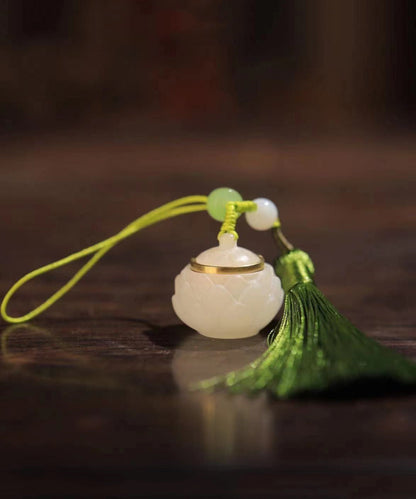 Jade Woven Art Hollow Lotus Tassel Hand Phone Green Chains Out