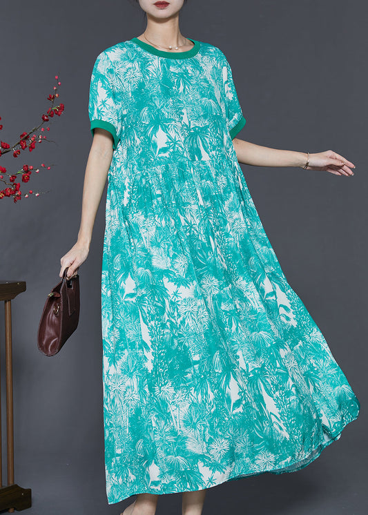 Art Green Print Exra Large Hem Chiffon Dress Summer SD1060