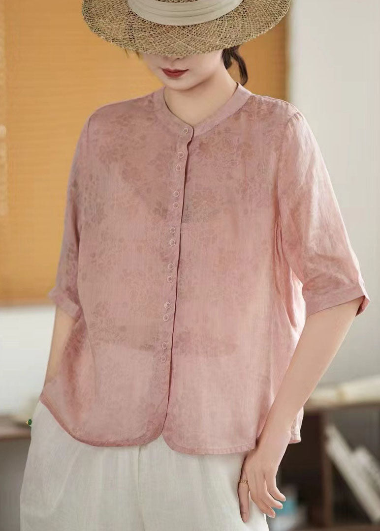 Linen Breasted Print Green Sleeve Single Half Art Shirt