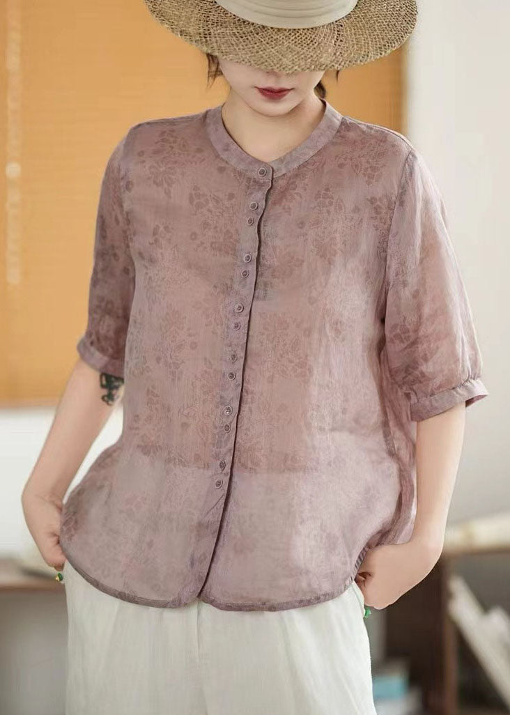 Linen Breasted Print Green Sleeve Single Half Art Shirt