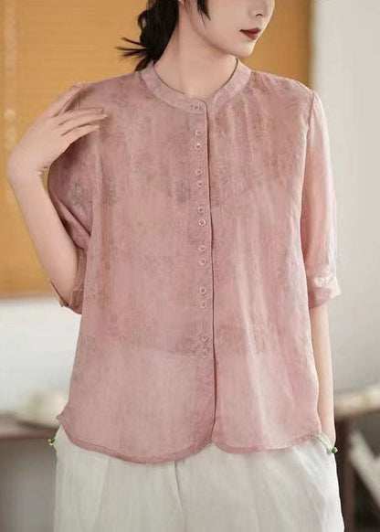 Linen Breasted Print Green Sleeve Single Half Art Shirt