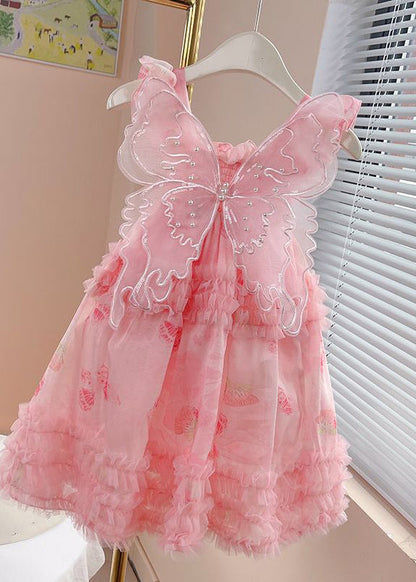 Robe longue en tulle froissé à imprimé vert art col carré pour fille sans manches EW023