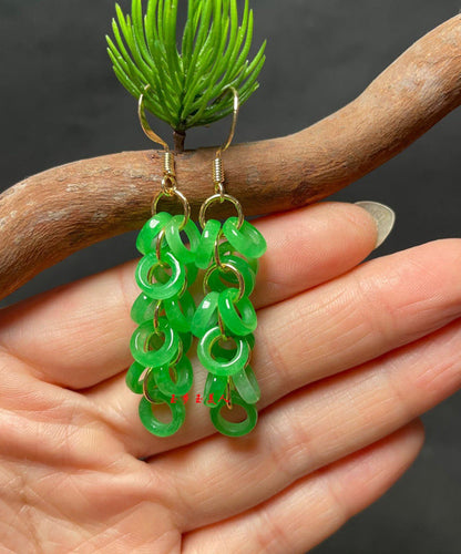 Boucles d'oreilles pendantes à pampilles en argent sterling et jade surdoré Art Green GH1061