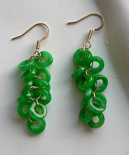 Boucles d'oreilles pendantes à pampilles en argent sterling et jade surdoré Art Green GH1061