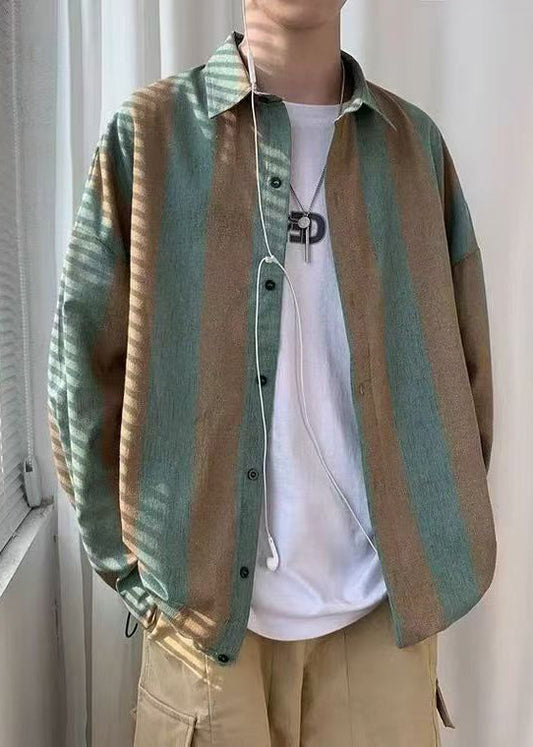 Button Herren Kragen Pan Grün Baumwolle Gestreift Peter Art Hemden