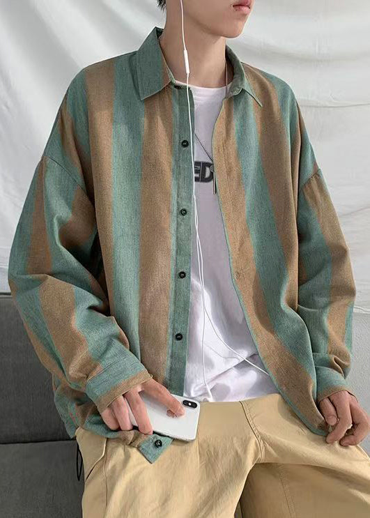 Button Herren Kragen Pan Grün Baumwolle Gestreift Peter Art Hemden