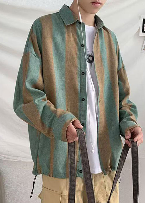 Button Herren Kragen Pan Grün Baumwolle Gestreift Peter Art Hemden