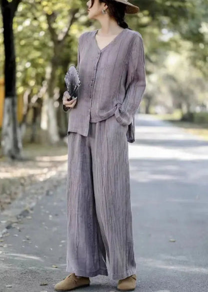 Art Grey Asymmetrical Wrinkled Linen Two Pieces Set Spring Ada Fashion