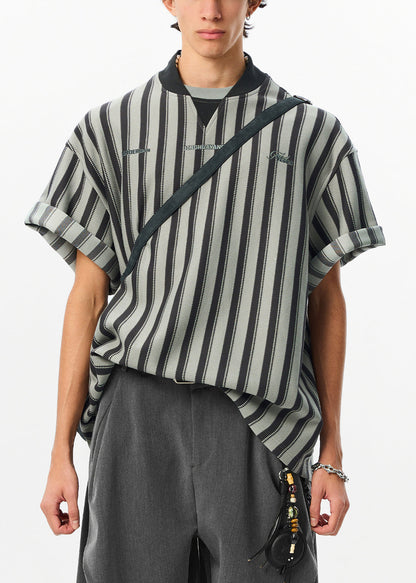 Buchstaben Baumwollhemd Grau Sommer Gestreift Herren Art T