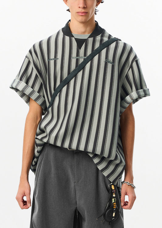 Letter Cotton Shirt Grey Summer Striped Men Art T