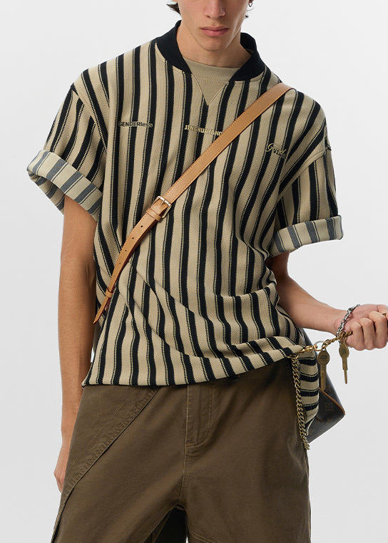 Buchstaben Baumwollhemd Grau Sommer Gestreift Herren Art T