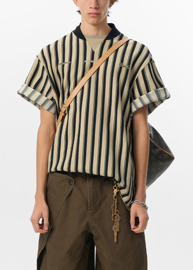 Buchstaben Baumwollhemd Grau Sommer Gestreift Herren Art T