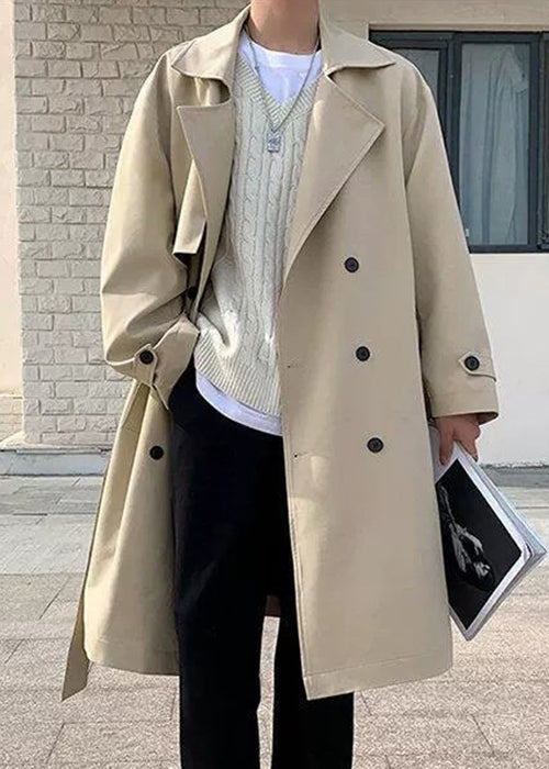 Art Khaki Doppel Brust Taschen Baumwolle Männer Trenchcoat Frühling YQ018