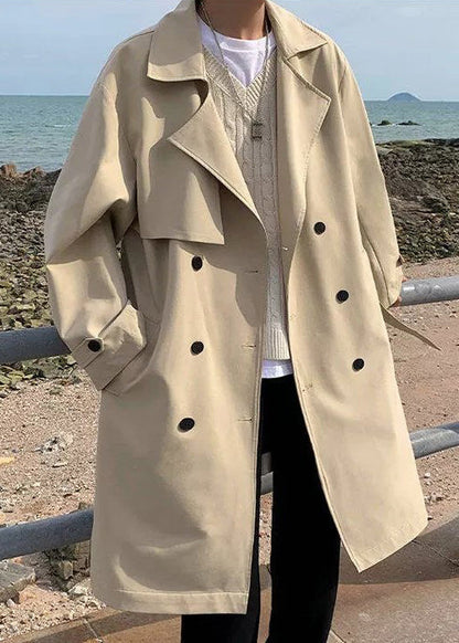 Art Khaki Doppel Brust Taschen Baumwolle Männer Trenchcoat Frühling YQ018