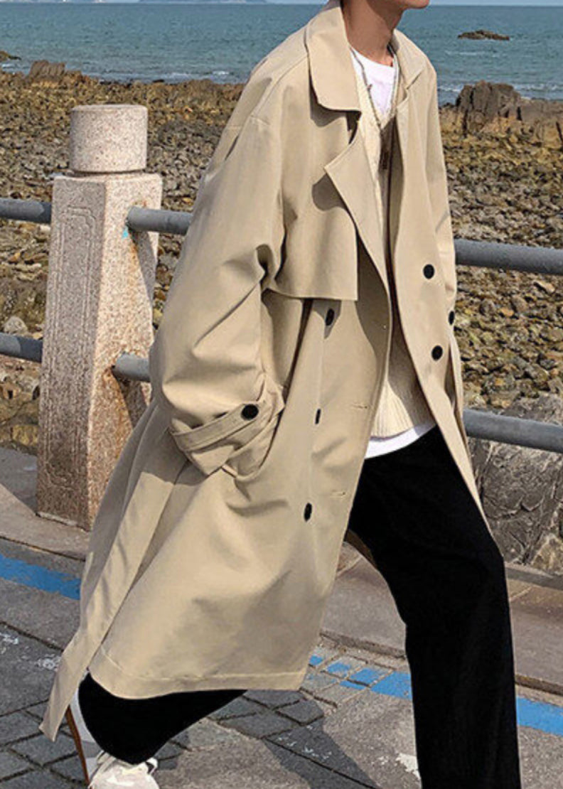 Art Khaki Doppel Brust Taschen Baumwolle Männer Trenchcoat Frühling YQ018
