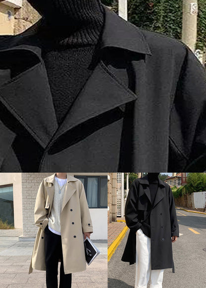 Art Khaki Doppel Brust Taschen Baumwolle Männer Trenchcoat Frühling YQ018