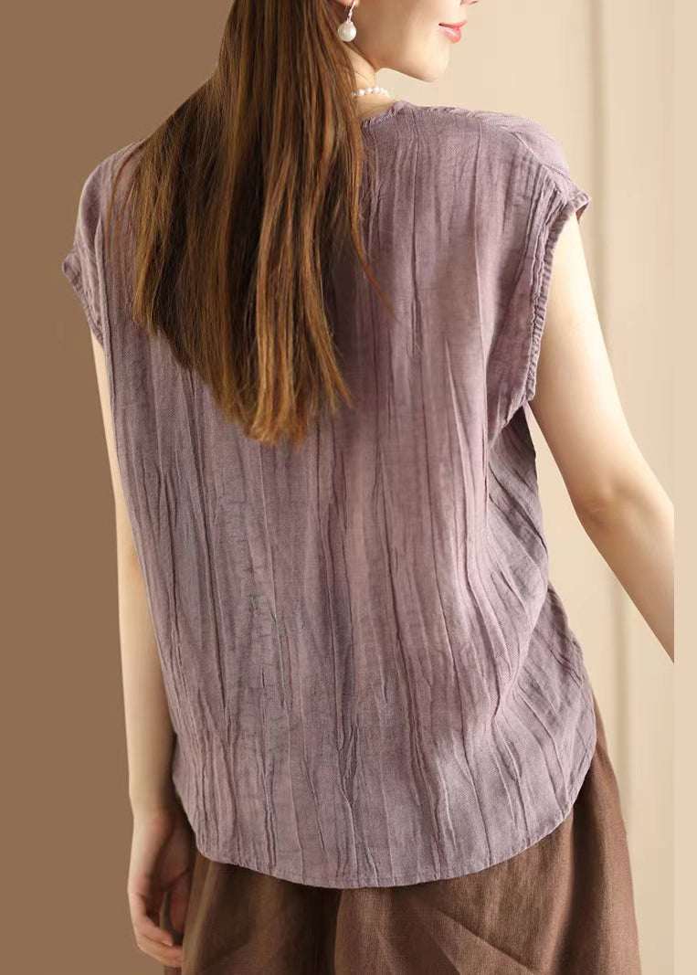 Wrinkled Neck Art Ärmelloses V Khaki T-Shirt Baumwolle